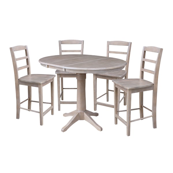 International Concepts Round 36 in Rd Extend Dining Table, 4 Counter Ht Stools, Gray Taupe, 36 W, 48 L, 35.8 in H, Wood K09-36RXT-27B-S402-4 - main